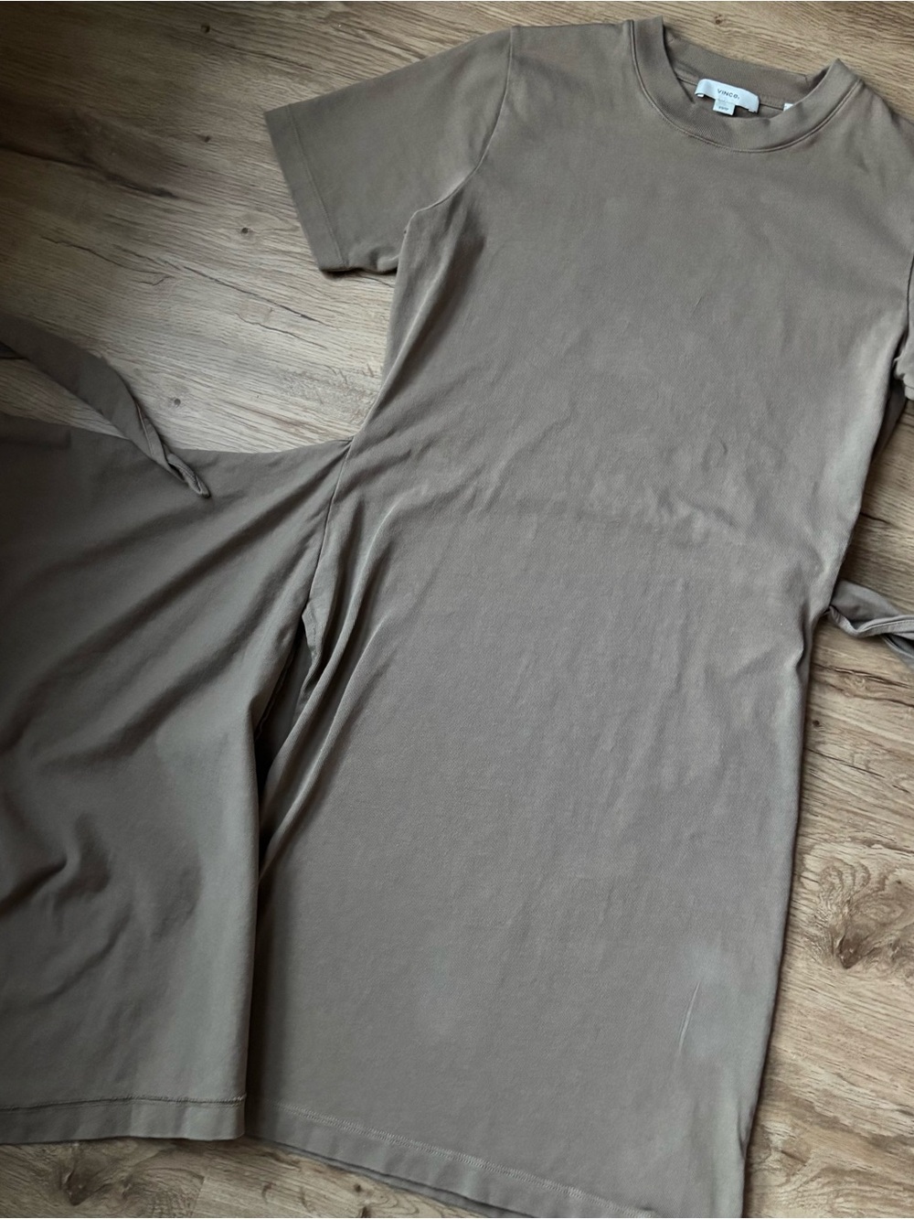 Vince side tie Short Sleeve Cotton T shirt Dress Shale Taupe XS minimalist chic - Picture 8 of 13